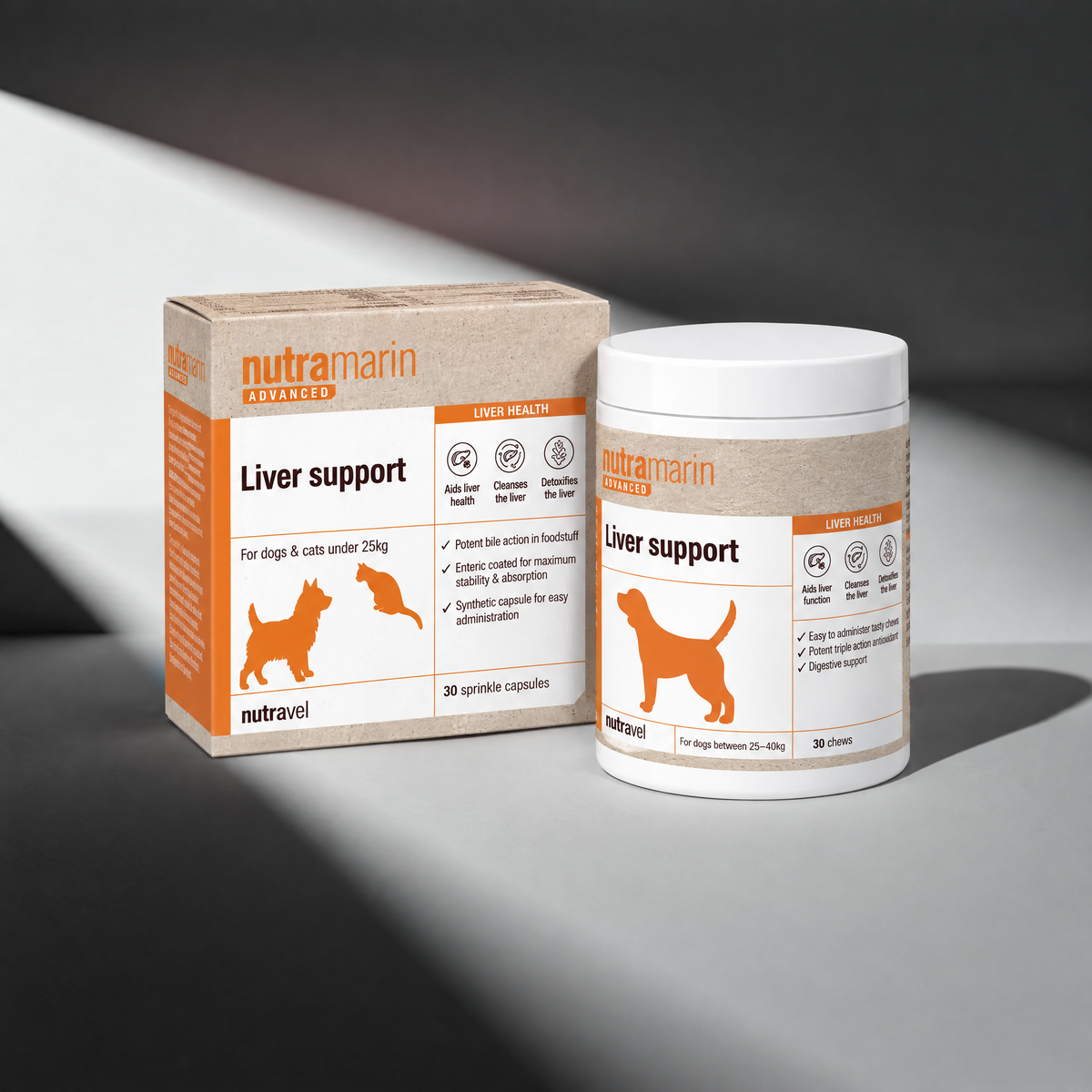 Nutramarin Advanced liver support capsules and chews, Paws & Co Veterinary Centre